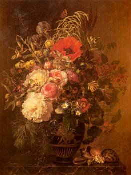 約翰 勞倫茨 延森 A Still Life With Flowers In A Greek Vase 約翰 勞倫茨 延森 A Still Life With Flowers In A Greek Vase